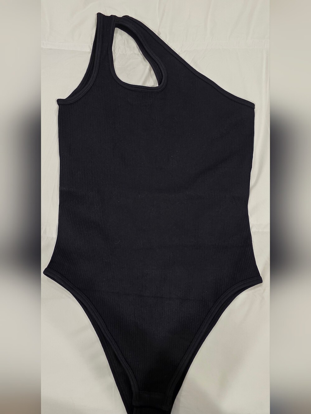 Black Ribbed One-Shoulder Bodysuit - Women